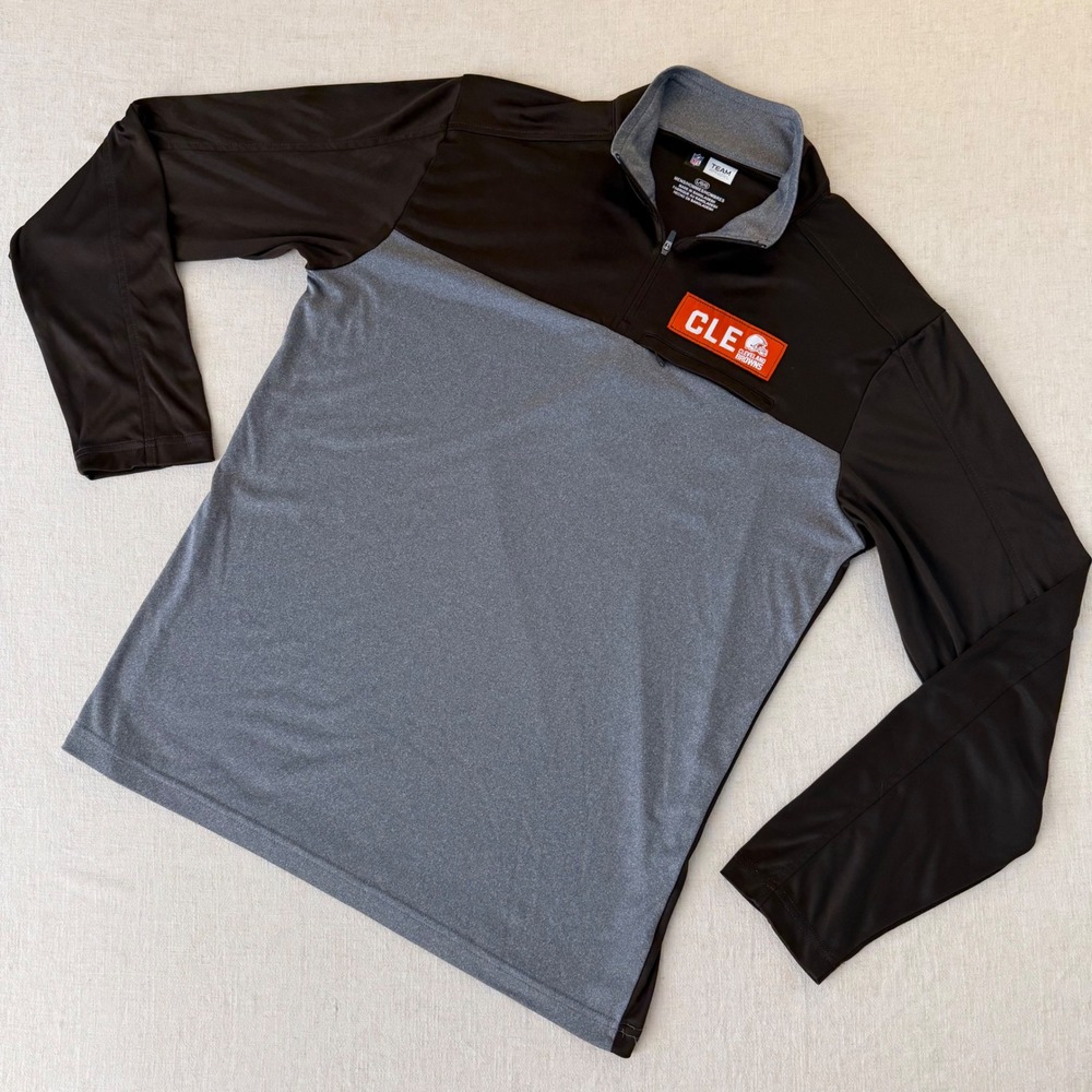NFL Team Apparel Cleveland Browns Mens Large Quarter Zip Pullover Brown Gray L